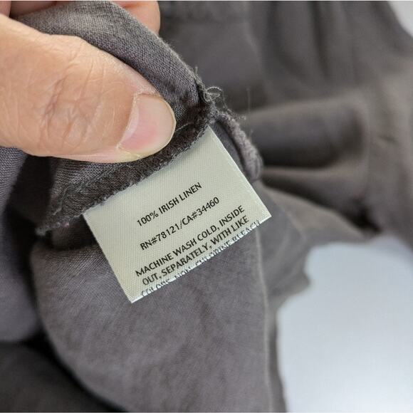 Eileen Fisher 100% Irish Linen Beaded Lagenlook Pullover Neck Tie Top Gray Large - Picture 8 of 9